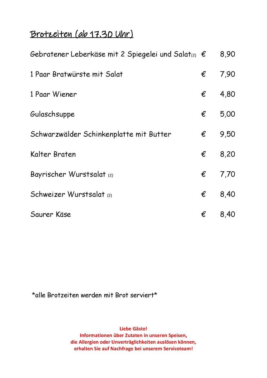 Landgasthof Jehle - Speisekarte